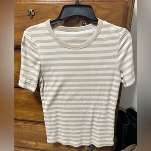 a new day Beige Striped Short Sleeve Top